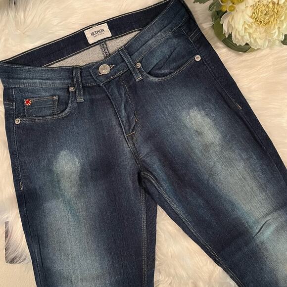 New Hudson Cotton Denim Medium Dark Wash Distressed Casual Skinny Jeans 24 NWOT - Picture 4 of 14